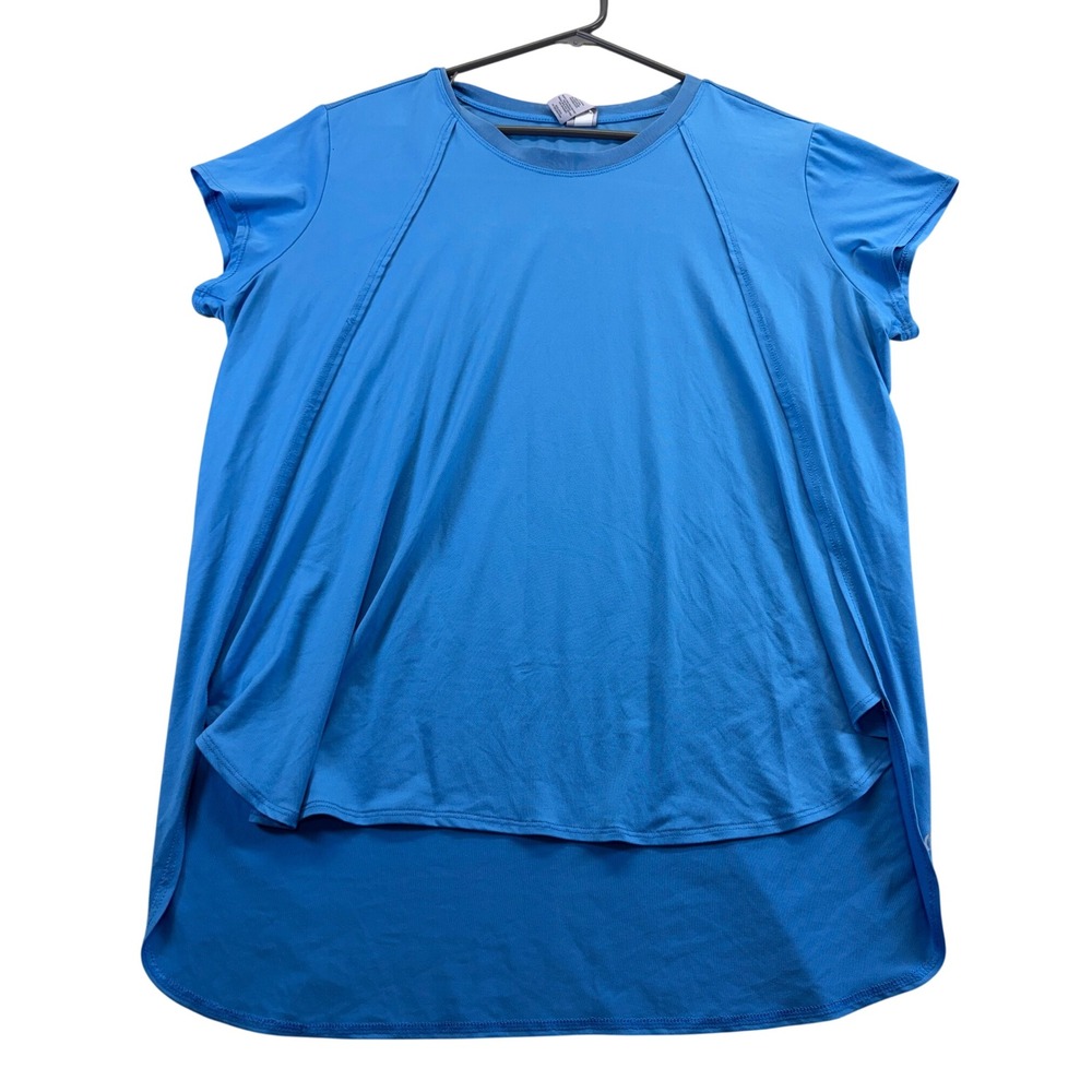 Champion C9 Active Top Women XL Blue Short Sleeve Mesh Back High Low K9707-R6X